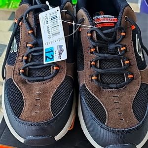 Skechers oak canyon memory foam shoes size 12 brown with orange accents